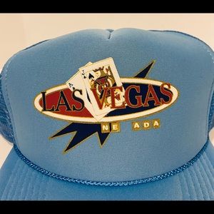 Vintage Trucker SnapBack Cameo Las Vegas Poker Gambling Blue Braided Blackjack